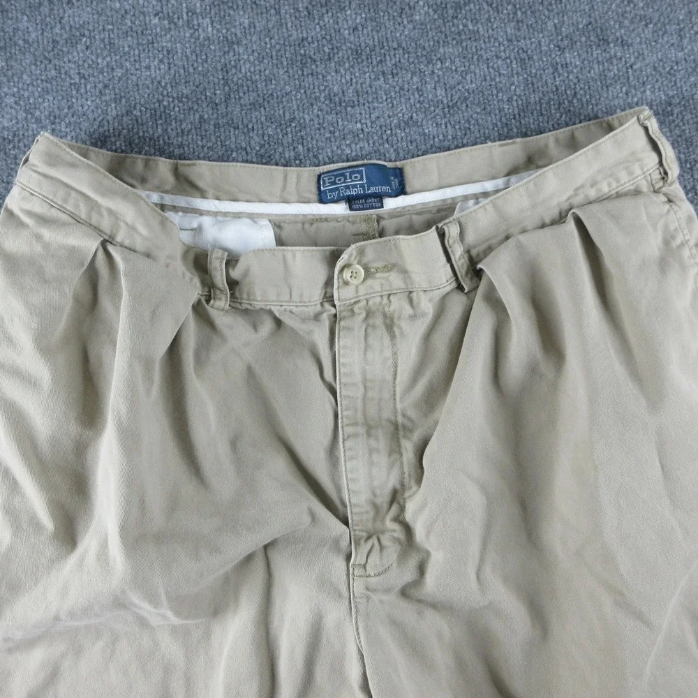 Polo Ralph Lauren Tyler Shorts Men 40 Beige Chink Pleated 9 Inseam Cotton Preppy